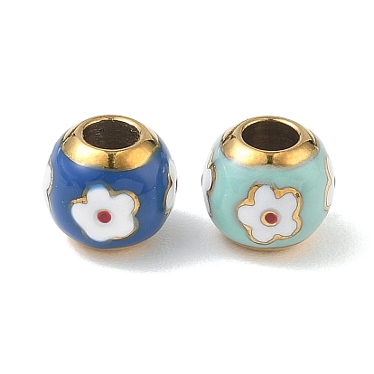 304 эмаль нержавеющей стали европейские шарики, ионное покрытие (ip), золотые, круглые с цветочным узором