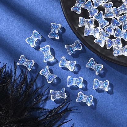35Pcs Transparent Spray Painted Glass Beads, Bowknot