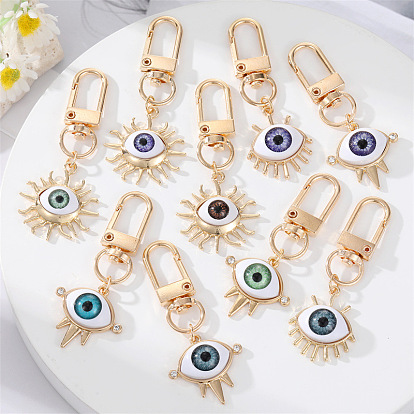 Colorful Eye Keychain with Alloy Base and Devil's Eye Resin Patch, Gold Plated Bag Charm