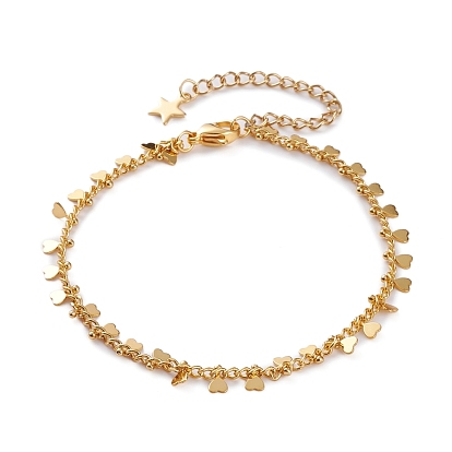 Brass Heart Charm Bracelets, with Curb Chains