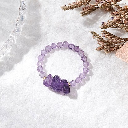 Кольца из натуральных камней с бусинами, с латунными бусинами и эластичной хрустальной нитью