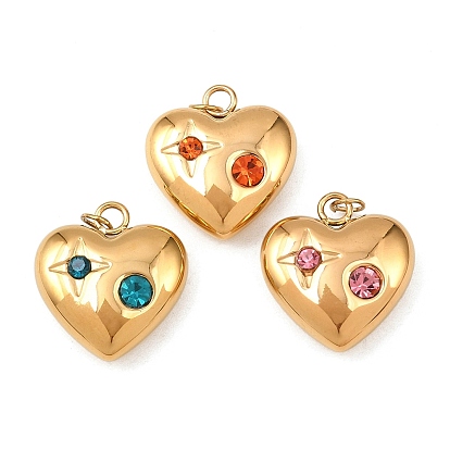 304 подвески из нержавеющей стали, сердце, со стразами, ионное покрытие (ip), с целью перехода в кольце, реальный 18 k позолоченный