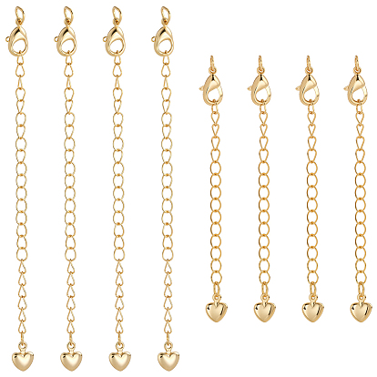 12 шт. 2 стили латунная цепочка-удлинитель с подвесками в виде сердечек и карабинами