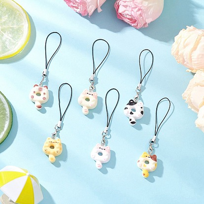 Фигурка кошки с подвеской в виде пончика, с петлей для шнура и смолой, платина