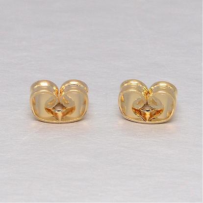 Real 18K Gold Plated Brass Ear Nuts, Friction Earring Backs for Stud Earrings, Lead Free & Cadmium Free & Nickel Free, 6x4.5x3mm, Hole: 0.8mm