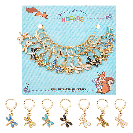 14шт 7 цветной сплав эмали подвески в виде стрекоз запирающие маркеры петель, с золотым оттенком 304 фурнитура для серег с защелкой из нержавеющей стали