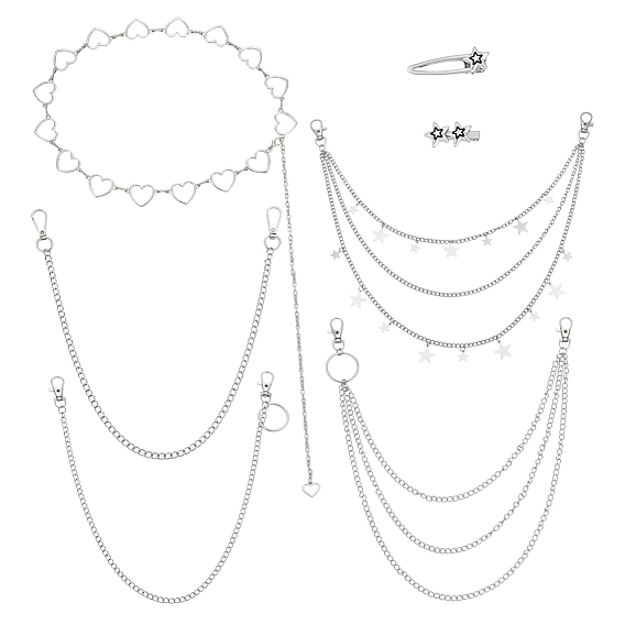 5 шт. 5 стили панк-цепи на талию из сплава и железные звенья для брюк, с 2шт 2 стилями заколки для волос из кожи аллигатора для мужчин и женщин, разнообразные