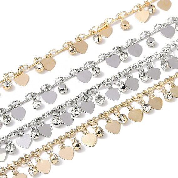 Цепочки ручной работы из латуни и страз, для ожерелья браслеты решений, долговечный, пайки, с катушкой, сердце