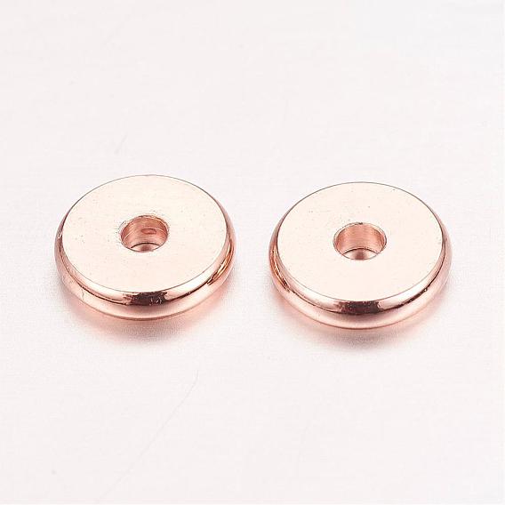 Perles d'espacement en laiton doré rose, sans nickel, plat rond