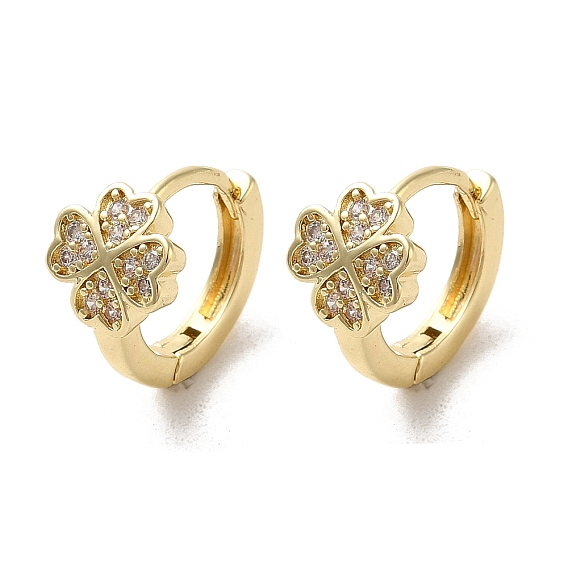 Серьги-кольца из латуни с микропаве из кубического циркония, клевер
