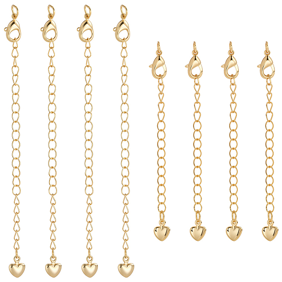 12 шт. 2 стили латунная цепочка-удлинитель с подвесками в виде сердечек и карабинами