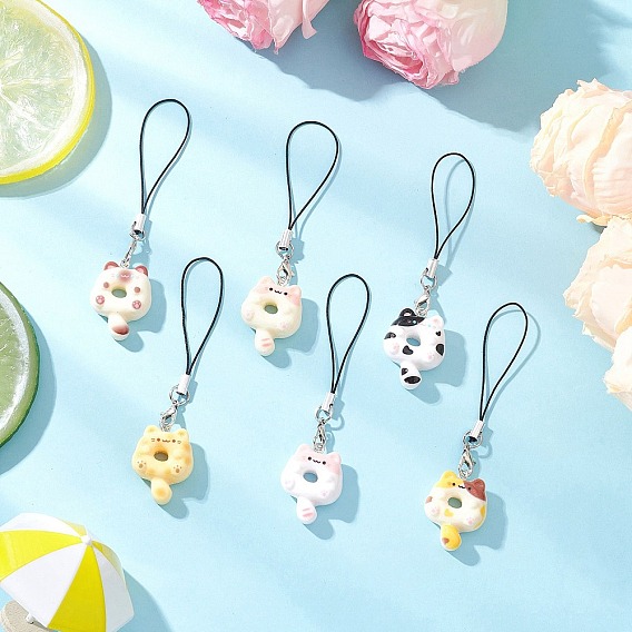 Фигурка кошки с подвеской в виде пончика, с петлей для шнура и смолой, платина