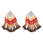 Bohemian Handmade Beaded Fabric Tassel Earrings with Exaggerated Fringe and European-American Style Jewelry Accessories