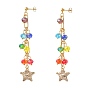Chakra Jewelry, Dangle Stud Earrings, with Glass Beads, Iron Paperclip Chains, 304 Stainless Steel Stud Earring Findings, Brass Star Pendants & Ear Nuts