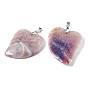 Natural Agate Pendants, with Platinum Plated Brass Pinch Bails, Dyed, Heart