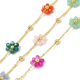 Латунные цепи с цветочными звеньями, со стеклом, стойки покрытие, долговечный, без свинца и без кадмия, несварные, с катушкой, реальный 18 k позолоченный