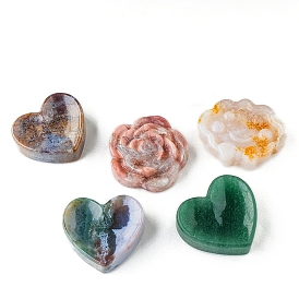Cloud/Heart/Flower Natural Gemstone Rose Figurines, for Home Office Desktop Decoration