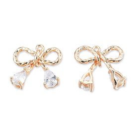 Brass Pave Clear Cubic Zirconia Pendants, Cadmium Free & Nickel Free & Lead Free, Bowknot