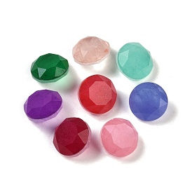 Glass Rhinestone Cabochons, Glass Surface with Natural Quartz Bottom, Pointed Back, Faceted, Flat Round