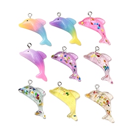 Прозрачные смоляные подвески, дельфин, с платиновой железной петлей и пудрой с блестками