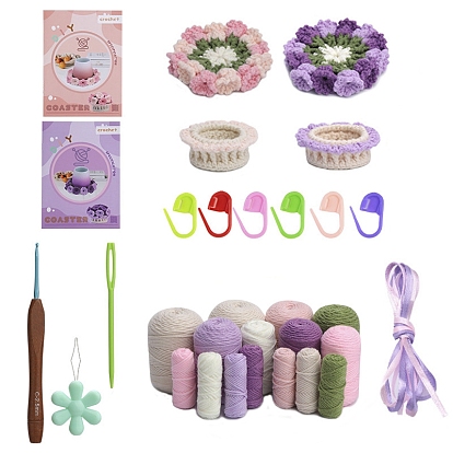 May Lily of Valley Coaster Knitting Kits for Beginners, Flower Cup Mat Crochet Starter Kits with Instructions