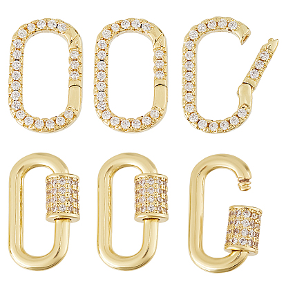 6 шт. 2 стили застежки из латуни с микропаве из кубического циркония, долговечный, без свинца и без кадмия, овальные