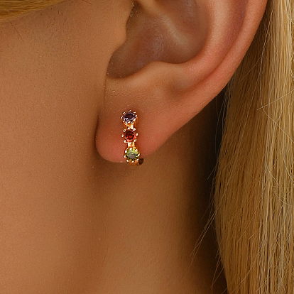 Элегантные латунные серьги-кольца, с кубического циркония