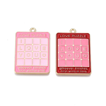 Стойки обшивки сплава эмали подвески, без кадмия, без никеля и без свинца, золотой свет, прямоугольник с головоломкой-подвеской «любовь»