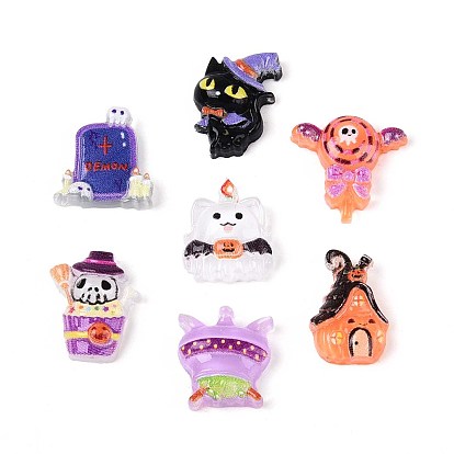 Кабошоны из непрозрачной смолы с принтом на тему Хэллоуина, разнообразные