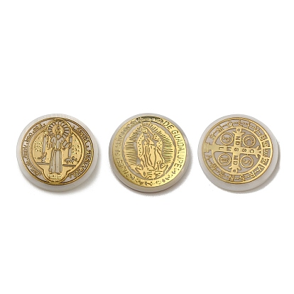 Religion Natural White Shell Cabochons, with Gold Foil, Flat Round