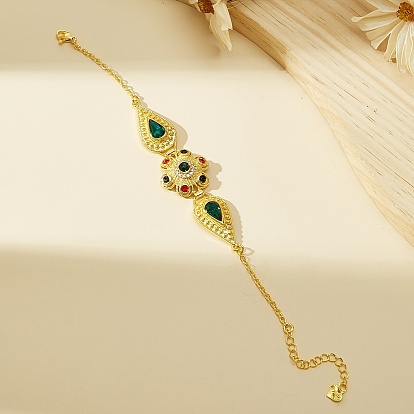 Браслеты из винтажной и богемной латуни с кубическими циркониями для женщин, цветок и слезинка