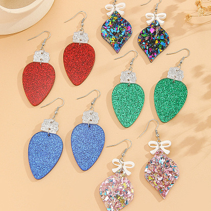 Рождественские акриловые серьги-подвески, с блеском порошок, платина