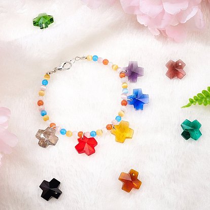 Transparent Glass Charms, Faceted, Cross