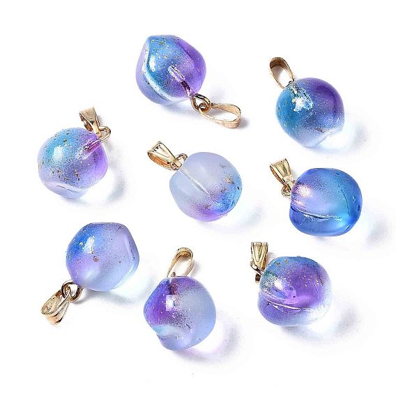 Двухцветные прозрачные стеклянные подвески, с позолоченными железными дужками и золотой фольгой, матовые, персик