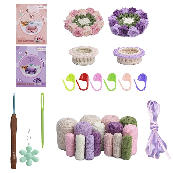 May Lily of Valley Coaster Knitting Kits for Beginners, Flower Cup Mat Crochet Starter Kits with Instructions