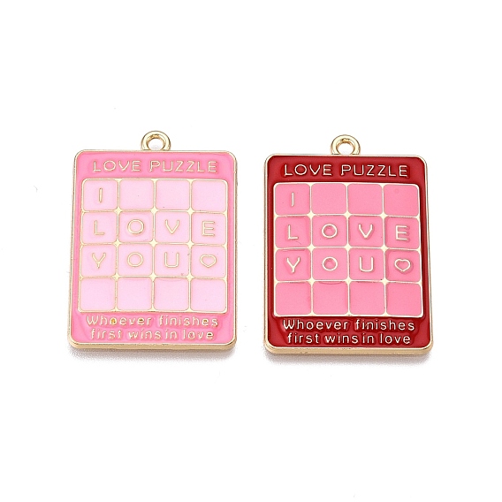 Стойки обшивки сплава эмали подвески, без кадмия, без никеля и без свинца, золотой свет, прямоугольник с головоломкой-подвеской «любовь»