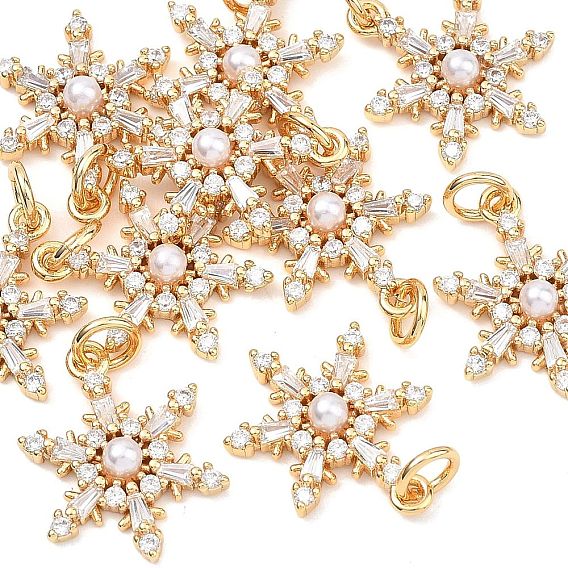 Латунные подвески, прелести снежинки, с пластиковой жемчужины, без никеля 