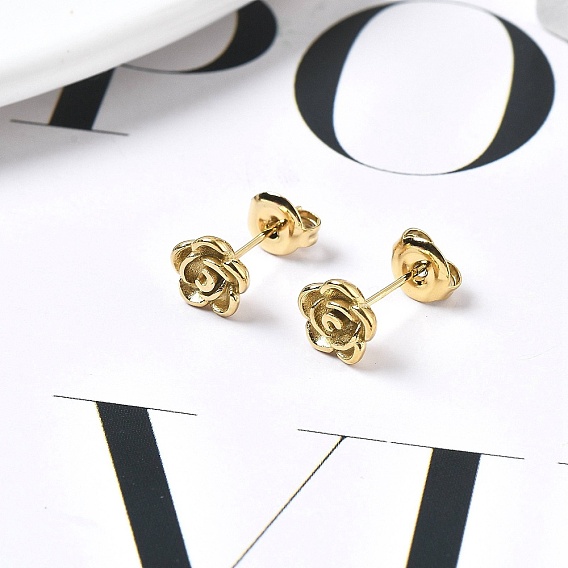 Ion Plating(IP) 304 Stainless Steel Stud Earrings, Flower