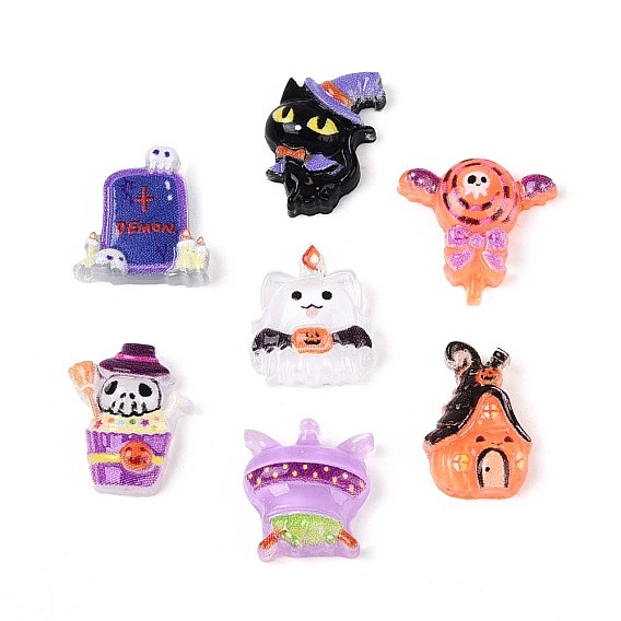 Кабошоны из непрозрачной смолы с принтом на тему Хэллоуина, разнообразные