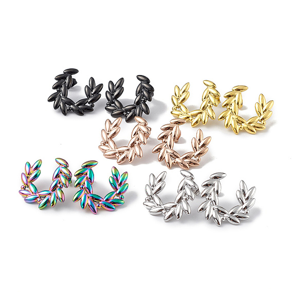304 серьги-гвоздики из нержавеющей стали в виде венков из оливковых ветвей для женщин, ионное покрытие (ip)
