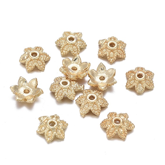 Brass Bead Caps, Textured, 6-Petal, Flower