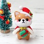 Kit de feutrage à l'aiguille avec instructions, 4 aiguilles à feutrer, 100% 66s laine, 1 tampon en mousse à feutrer pc, chapeau de noël shiba inu kits de feutrage de chien pour les arts débutants