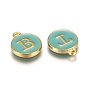 Initial Letter A~Z Alphabet Enamel Charms, Flat Round Disc Double Sided Charms, Golden