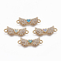 Brass Cubic Zirconia Links, Cadmium Free & Lead Free, with Synthetic Opal, Wing with Heart