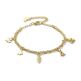 304 Stainless Steel Double Chains Multi-strand Bracelets, Leaf & Tree & Clover 201 Stainless Steel Charm Bracelet for Women