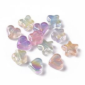 UV Plating Rainbow Iridescent Luminous Acrylic Beads, Glitter Beads, Glow in the Dark, Mixed Shapes