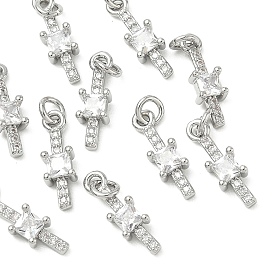 Colgantes de latón con microengaste de circonitas cúbicas de Shegrace, sin cadmio y níque y plomo, encantos del rectángulo, Claro
