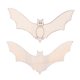 Bat Shape Halloween Blank Wooden Cutouts Ornaments, for Halloween Hanging Decoration, Kids Crafts DIY Party Supplies