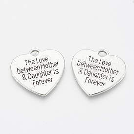 Tibetan Style Alloy Quote Pendants, Cadmium Free & Lead Free, Heart with Word