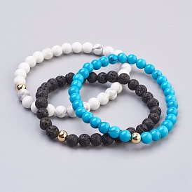 Bracelets élastiques de pierres fines, avec entretoises rondes en laiton